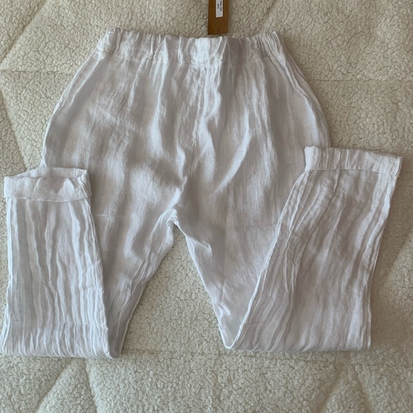 White Linen drawstring pants. - Picture 4 of 5
